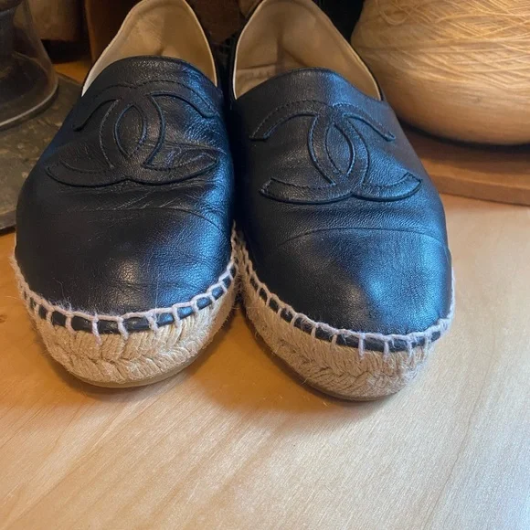 Authentic Chanel Black Leather Espadrille Shoes - Picture 14 of 16